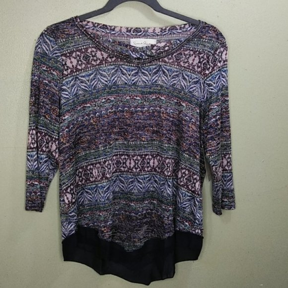 French Laundry Lightweight Multi-Color Top With Lattice Neckline 1X NWT - Picture 1 of 8